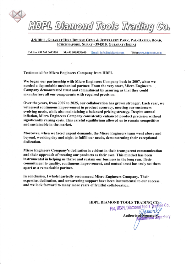 HDPL Diamond Tools Testimonials